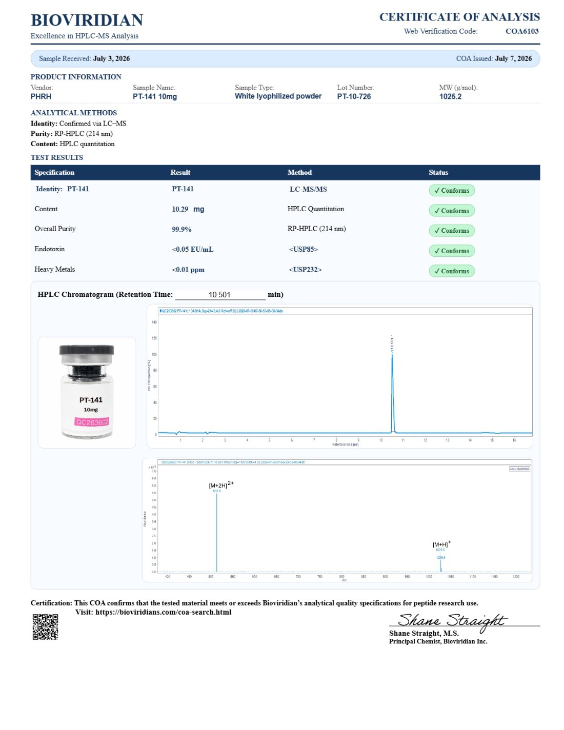 PT-141-10mg — 10mg certificate