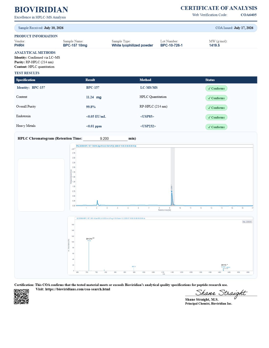 BPC-157 - 10mg COA